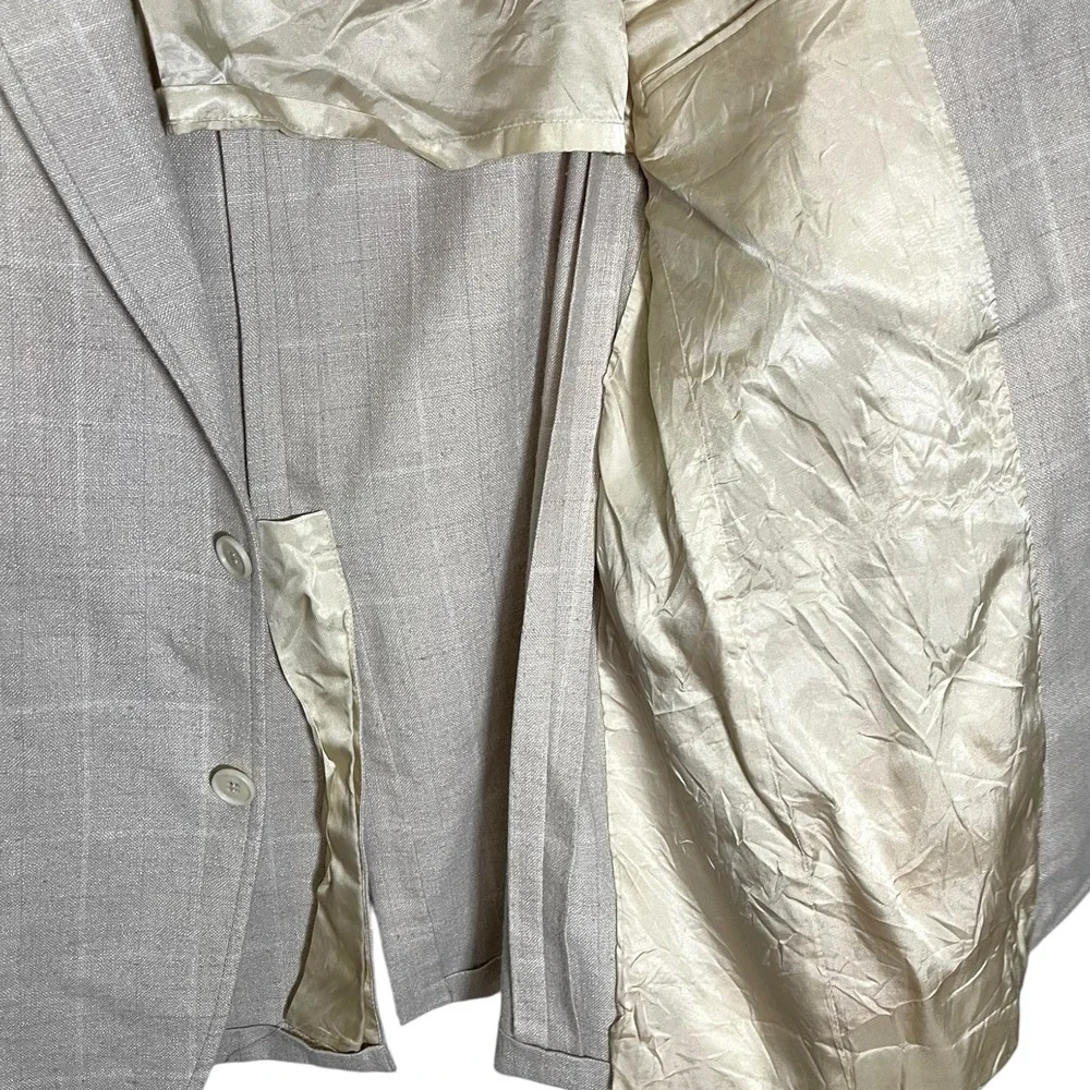 Johnny Carson 42R Beige Blazer Windowpane Plaid Two Button Jacket Grandpa Core